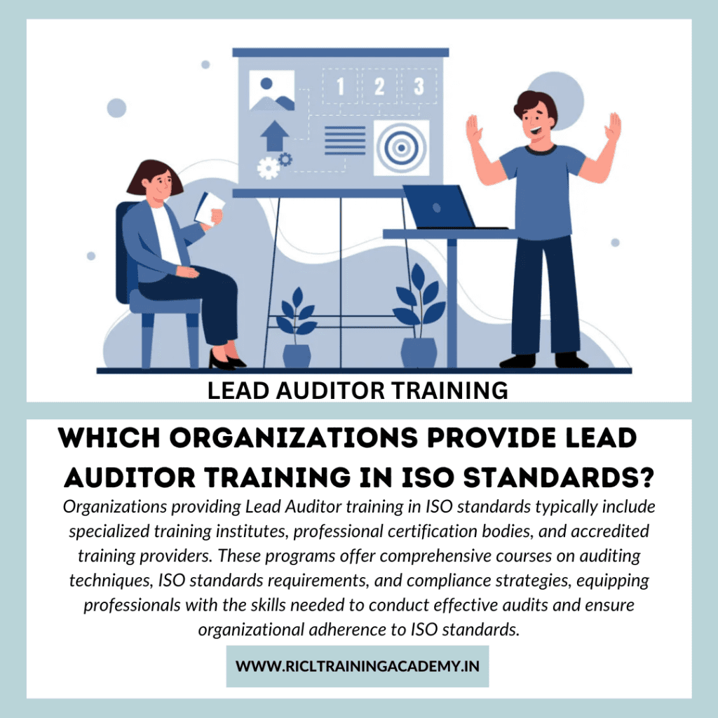 List of organizations offering Lead Auditor training for ISO standards with professionals engaging in a training session RTA RICLTrainingAcademy RR