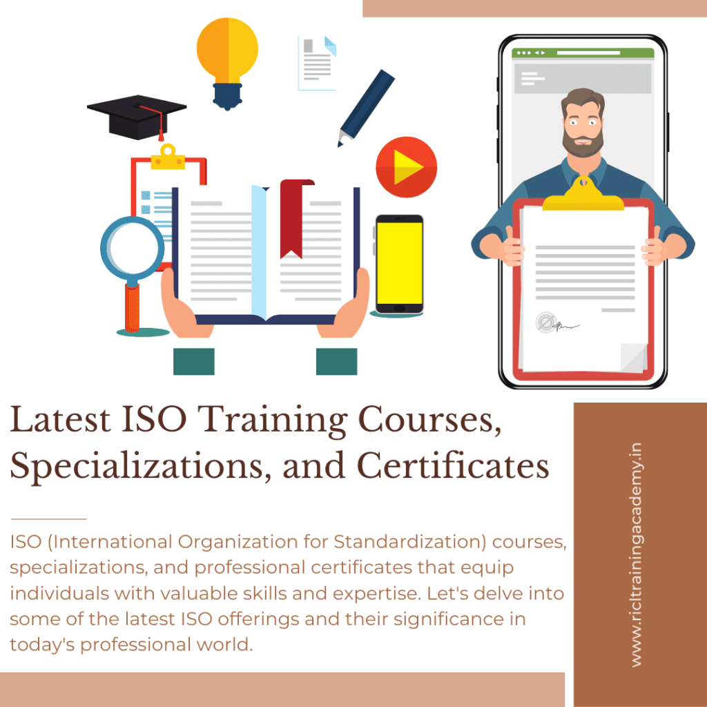 Illustration depicting various ISO training course certificates RTA RICLTrainingAcademy RR