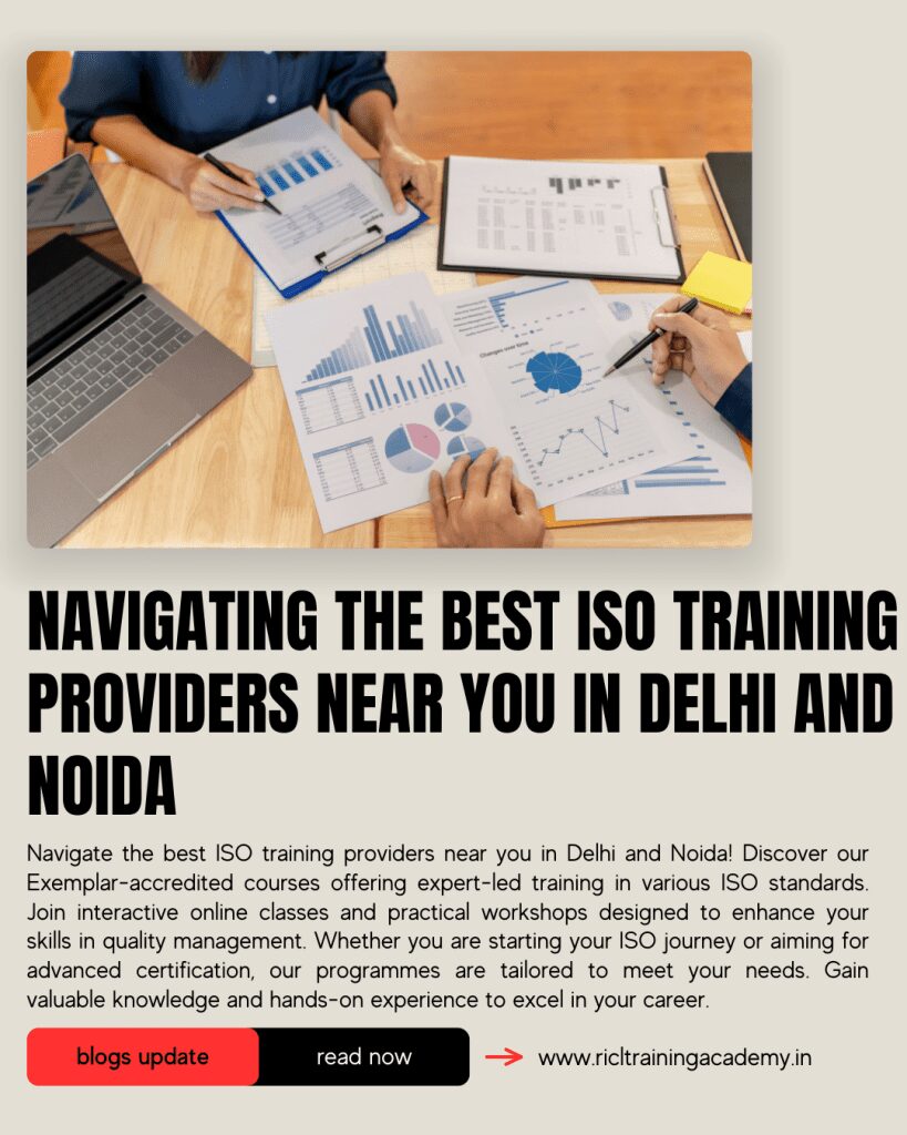 Image of professionals attending an ISO training session with a map highlighting Delhi and Noida RTA RICLTrainingAcademy RR