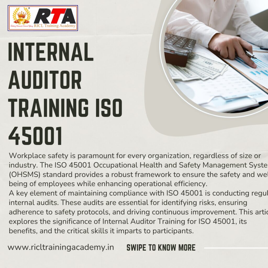 Representing Internal Auditor training for ISO Occupational Health and Safety Management Systems OHSMS
